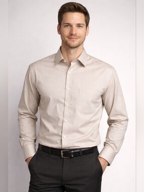 THE FLEXX Men's Long-Sleeve Dress Shirt in Light Beige M Mage In Italy